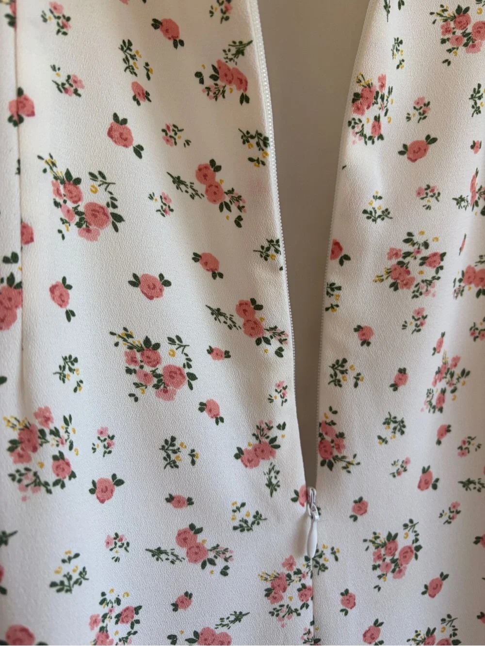 Romantic Cream Midi-length Dress with Pink Floral Print